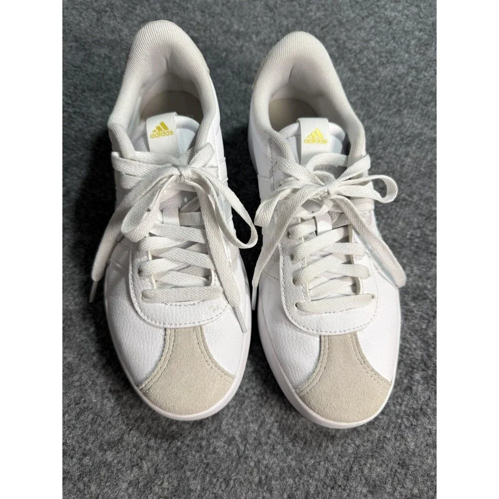 Adidas VL Court 3 Women’s Sneakers White Gold Leather Suede Toe Size 8.5 Casual